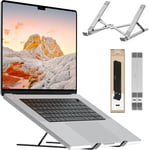 Support Ergonomique Pliable en Aluminium Recyclé pour Ordinateur Portable, MacBook, Lenovo, Dell, Tablette, Livre, Écran 27 Pouces, Écologique, Ventilation, Polyvalent, Design Élégant, Argenté