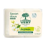 L'Arbre Vert Bien-être Savon solide doux parfum Jasmin - Hypoallergénique - 97% d'ingrédients d'origine naturelle - lot de 2x100g