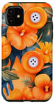 Coque pour iPhone 11 Motif de boutons de couture tropicaux orange aquarelle