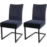 Lot de 2 chaises cantilever HWC-L15 - chaise visiteur velours acier époxy - anthracite-bleu