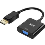 ICZI Adaptateur DisplayPort vers VGA 1080P,Convertisseur DP Mâle vers VGA Femelle Full HD Noir pour PC,TV,Ecran,Projecteur