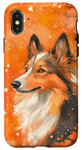 Coque pour iPhone X/XS Orange Aquarelle Floral Merle Shetland Sheepdog Art