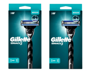 2-pack Gillette Mach 3 Shaving Handle + Cartridge Blade, Improved Version - NEW