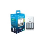 Panasonic eneloop basis lader til 4 stk. AA/AAA inkl. 4 stk. AAA eneloop oppladelige batterier K-KJ51MCD04E