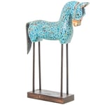 DRW Figurine de Cheval en Bois avec Pieds en métal Bleu 27 x 8 x 40 cm