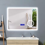 Miroir 140x80cm miroir salle de bain avec éclairag + miroir mural cosmétique lumineux + 2couleurs led réglables + antibuée + Panneau lcd (Tactile,