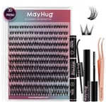 MayHug Cluster Lashes 3D Wispy Cluster Lashes Kit Waterproof Lash Clusters 8-18MM C Curl Lashes Cluster 144Pcs Individual Eyelashes Kit with Remover, Bond and Seal (Prism, 4 In 1)