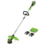 Greenworks 48V(2x24V) Cordless Grass Trimmer 33cm incl. 2 Battery 2Ah & Charger, 2mm Thread Diameter, Bump Feed, Hi/Low Mode GD24X2LTK2x