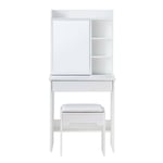 Clipop - Coiffeuse avec miroir et tabouret, Rangement derrière le miroir, 60 x 40 x 130 cm,Style Moderne, Blanc