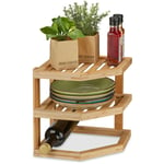 Relaxdays Rangement cuisine bambou, HLP: 25,5x25,5x25,5 cm, étagères angle plan de travail et cuisine, 2 niveaux, nature