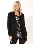 Roman Fluffy Long Sleeve Cardigan - Black, Black, Size 14, Women