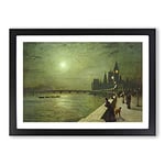 Big Box Art Reflections On The Thames by John Atkinson Grimshaw Framed Wall Art Picture Print Ready to Hang, Black A2 (62 x 45 cm)