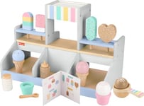 Fisher-Price Coffret Marchand de Glaces en Bois Jeu d’Imitation avec 18 pièces en Bois pour Enfants à partir de 3 Ans, HXV21