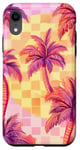 Coque pour iPhone XR Rose Art Déco Plage à Carreaux Coucher De Soleil Océan Whimsical Palm