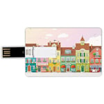 4G USB Flash Drives Credit Card Shape Vintage Memory Stick Bank Card Style Retro Houses in with Small Businesses Bakery Fishmonger Coffee Shop Decorative,Multicolor Waterproof Pen Thum