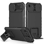 Coque iPhone SE (3ème/2ème Gén.), Protection de la Caméra Étui avec Lentille Coulissante Couverture, 360 Degres Full Body Armor et Antichoc Durable Protecteur Bumper Support stéréo Housse Étui-Noir