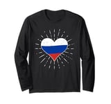 Russian Flag Vintage Heart - Russia Fan Retro Long Sleeve T-Shirt