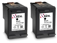 2 x 62 XL Black Refilled Ink Cartridges For HP Officejet Printer Ink