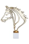 Gilde Grande Figurine décorative en Forme de tête de Cheval - Figurine Animale décorative en Aluminium marbre - Couleur : Or Blanc - Décoration Cadeau - Amis des Chevaux - Hauteur : 44,5 cm