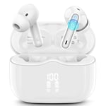 Wireless Earbuds, Bluetooth 5.3 Headphones in Ear with HiFi Stereo Deep Bass, 4 ENC Noise Cancelling Mic Wireless Earphones 40H Playtime, Bluetooth Earbuds Dual LED Display, IP7 Waterproof, Snow White