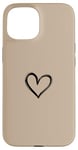 Coque pour iPhone 15 Beige sable foncé – Cœur mignon simple chic bohème dessiné à la main