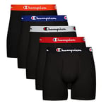 Champion Men's Boxer Briefs, Every Day Comfort Stretch Cotton Moisture-Wicking Underwear, Multi-Pack, Black-5 Pack, L (Pack of 5)