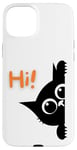 Coque pour iPhone 15 Plus Mur d'escalade pour chat noir avec inscription « Hi »