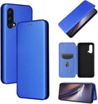 Compatible Avec Coque One Plus Nord Ce 5g, Mince Flip Fibre De Carbone [Test De Chute] Antichoc Stand Fente Avec Carte, Protecteur D'écran En Verre Trempé*2-Bleu