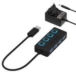 Sabrent HUB USB 4 ports avec LED et boutons d’alimentation individuels, adaptateur secteur 5V/2.5A inclus (HB-UMP3)