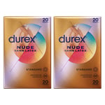 Durex Préservatifs Nude Sans Latex - 2 x 20 Préservatifs Sensation Peau Contre Peau