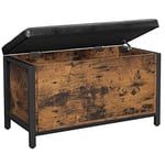 VASAGLE Tabouret, Banc avec Coffre de Rangement, Siège Rembourré, pour Entrée, Chambre, Salon, Cadre en Acier, Montage Simple, Surface en PU, Style Industriel, Marron Rustique et Noir LSC80BX