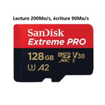 Carte MicroSD Micro SDHC SDXC SanDisk Extreme Pro 128Go Class 10 UHS-I U3 V30 A2 lecture 200Mo/s écriture 90Mo/s