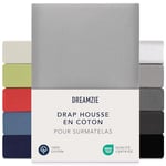 Dreamzie Drap Housse Surmatelas 140x200 cm - 160x200 cm, Jersey 100% Coton, Hauteur De Surmatelas Jusqu'à 15 cm, Hypoallergénique, Oeko-Tex, Gris