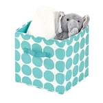 iDesign Panier Rangement, Petite Caisse de Rangement pliable en Mélange Coton et Polyester avec 2 Poignées, Boîte de Rangement à Pois pour Placard, Chambre Ou Salon, Turquoise