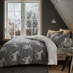 Catherine Lansfield Bedding Stag Sherpa Jacquard Double Duvet Cover Set with Pillowcases Grey