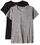 Amazon Essentials Women's Tech Stretch Short-Sleeved Crew Neck T-Shirt (Available in Plus Size), Pack of 2, Black/Dark Grey Space Dye, XS