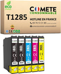 COMETE, Marque française - T1285-5 Cartouches d'encre Compatibles avec Epson T1285 Renard (T1281 T1282 T1283 T1284) - pour Epson Stylus Office BX305F BX305FW SX125 SX130 SX230 (2 Noir et 3 Couleur)