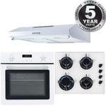 SIA 60cm White Single Electric Fan Oven 4 Burner Gas Hob & Chimney Cooker Hood