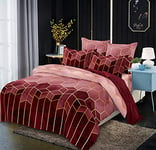 Luofanfei Housse de Couette 140x190 Adulte Vin Rouge Parure de lit Microfibre 2 Pièces Ensemble Literie Modern 3D Géométrique Linge de Lit avec Fermeture éclair et 1x 65x65cm Taie d'oreiller