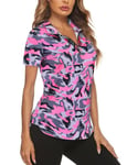 Gemulate Womens Polos Short Sleeve Ladies Sports Tops Golf Polo Shirts v Neck Workout Gym TshirtYoga Clothes Pink Camouflage L