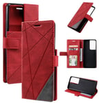 Premium Etui Samsung Galaxy S21 Ultra Housse Portefeuille avec Support Antichoc Protection Housse Rouge