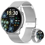 SLOKSFil Montre Connectée Femme Ronde avec Tension Artérielle/Sommeil Moniteur/Cycle Menstruel/Fréquence Cardiaque/Podometre, 1,39" Smartwatch avec Appel Bluetooth pour iOS Android (Argenté)