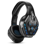 Gaming Headset for PS5, PHOINIKAS Wired Gaming Headset for PS4, Xbox One, PC, Switch, Bluetooth Wireless Headset for Music, 7.1 Bass Surround, Detachable Mic, LED Light, One Key Mute- Blue