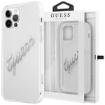 Guess GUHCP12MKTRSVSI iPhone 12/12 Pro 6.1 gjennomsiktig hardt deksel Vintage Script Silver