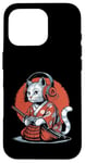 Coque pour iPhone 16 Pro Japon Kawaii Cat Samurai Casque Casque Manette de Jeu Vidéo