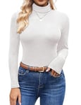 Ekouaer Vêtements Chauds à Col Roulé pour Haut Thermique Femme sous Pull Femme Respirante, Blanc, XXL