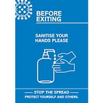 Seco Health & Safety Poster Before exiting, sanitise your hands Semi-Rigid Plastic Blue, White 21 x 29.7 cm