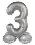 Folat Aluminium Argent avec base Chiffre 3-Moonlight Silver-Satin Gloss-41 cm-Ballon de décoration de fête d'enfants, anniversaires, pas besoin d'hélium, 10593