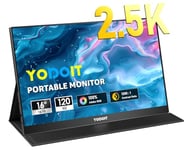 Yodoit Écran Portable 2.5K 16,1" 2560 × 1600 QHD 120 Hz Moniteur Portable IPS 100% SRGB Display HDMI USB Type C Ecran avec Haut-parleurs Intégrés pour PC/Ordinateur Portable/MacBook/Xbox/PS4 5/TV