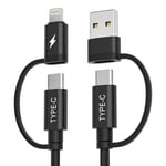 Iphone 16 15 Pro Max Câble Chargeur Multi Usb C 3m,4-En-1 Universel Type C Charge Rapide Cordon Avec Usb-A/Lightning Ports Pour Iphone 14 13 12 11,Iwatch 10,Samsung Galaxy S24 S23 S22.[V648]